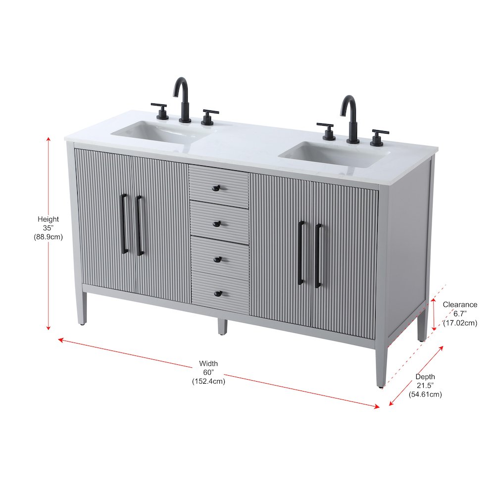 60 inch Double Bathroom Vanity in Grey. Picture 13