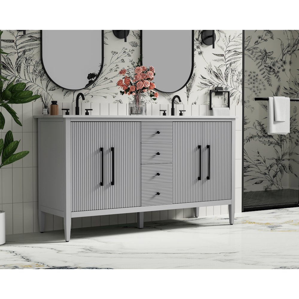 60 inch Double Bathroom Vanity in Grey. Picture 3