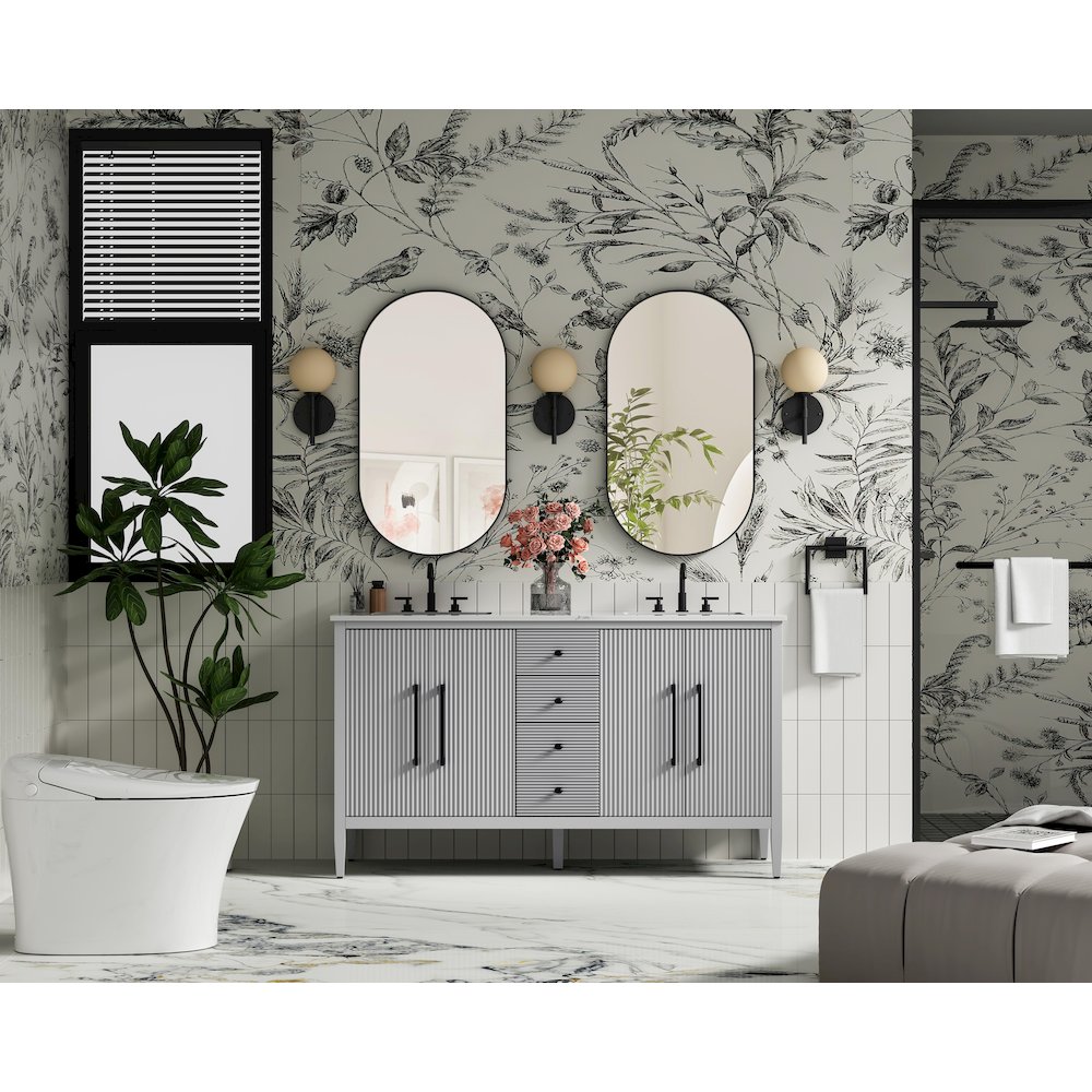 60 inch Double Bathroom Vanity in Grey. Picture 4