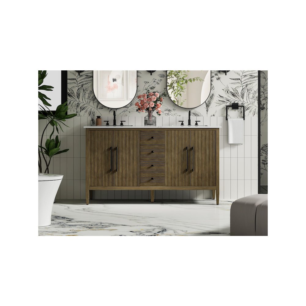 60 inch Double Bathroom Vanity in Hazel Oak. Picture 2