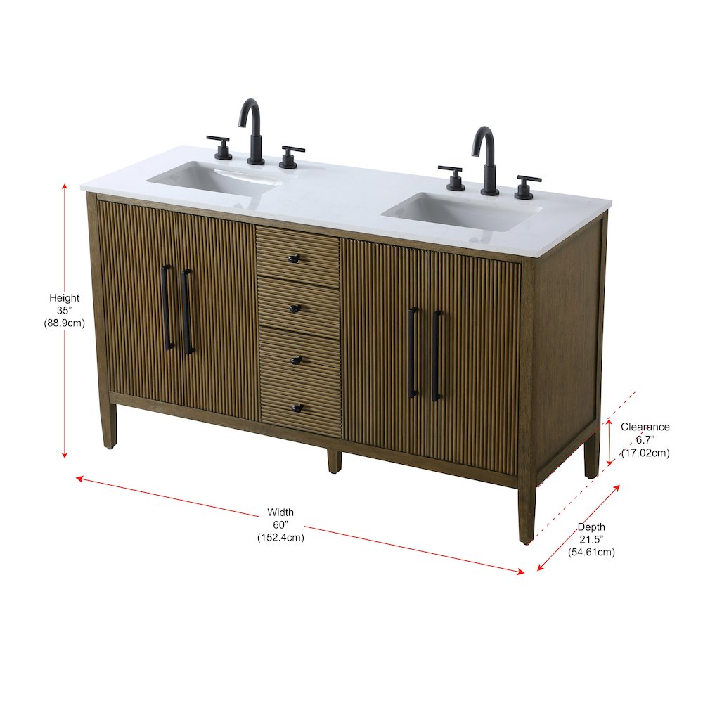 60 inch Double Bathroom Vanity in Hazel Oak. Picture 13