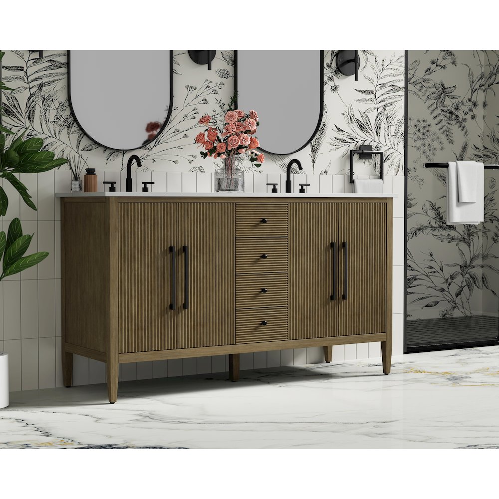 60 inch Double Bathroom Vanity in Hazel Oak. Picture 3
