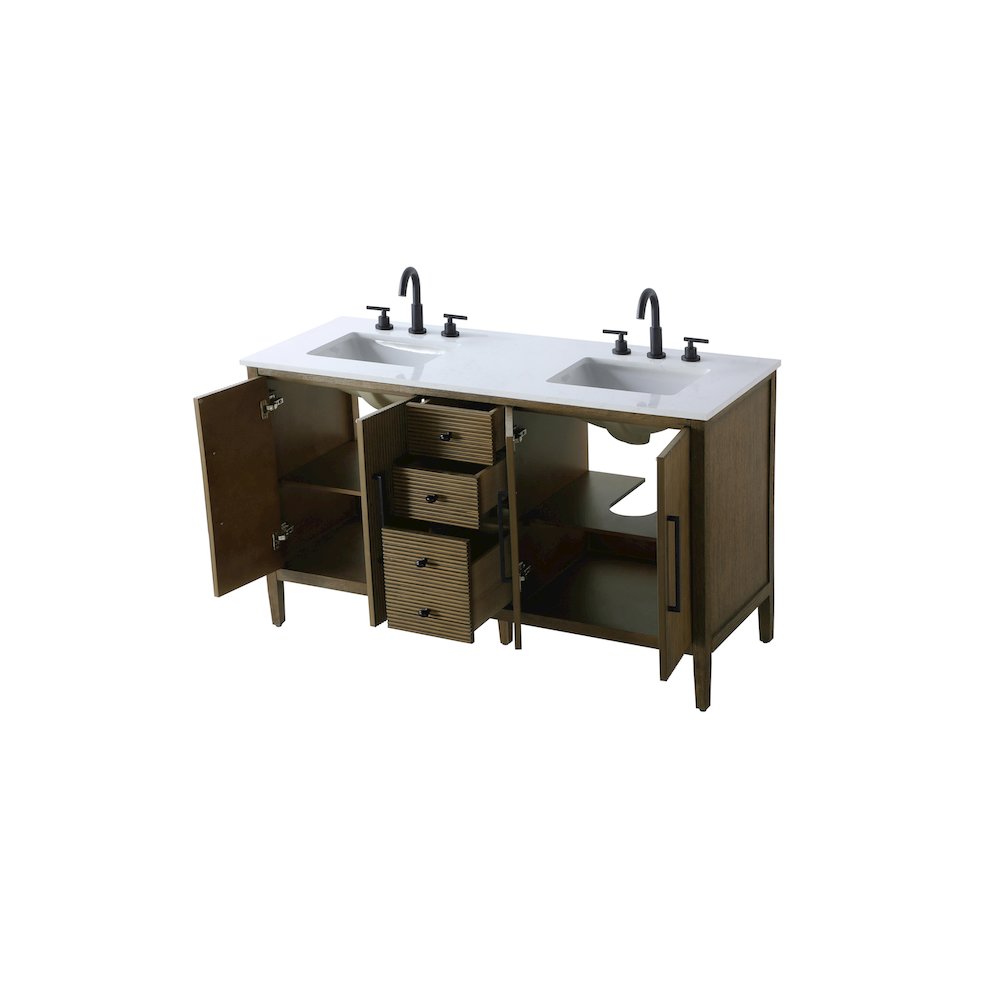60 inch Double Bathroom Vanity in Hazel Oak. Picture 7