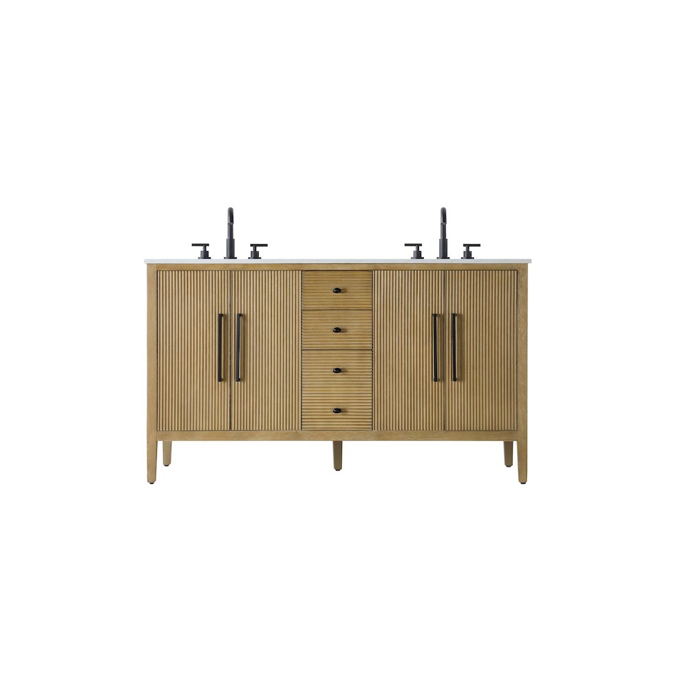 60 inch Double Bathroom Vanity in Linen Oak. Picture 1