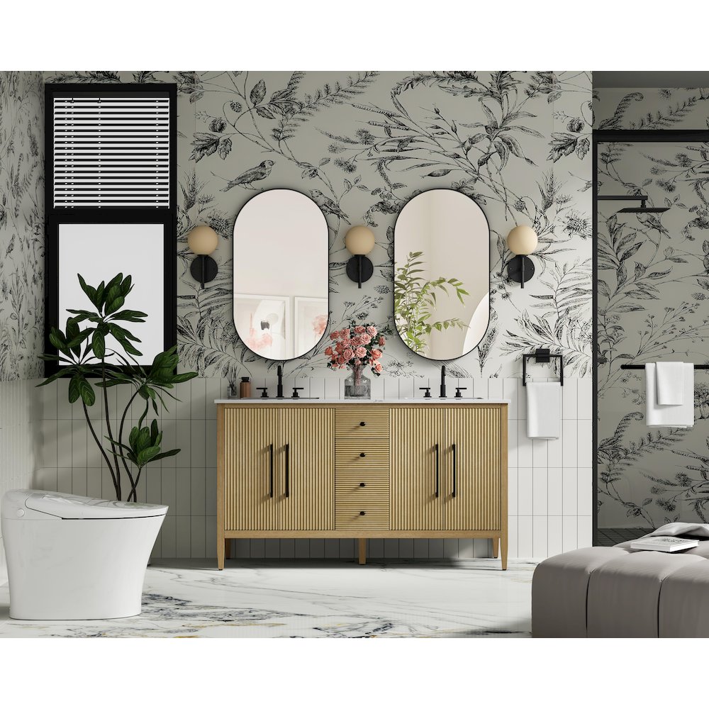 60 inch Double Bathroom Vanity in Linen Oak. Picture 4