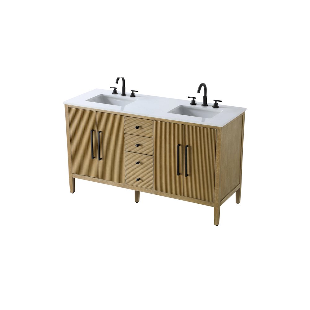 60 inch Double Bathroom Vanity in Linen Oak. Picture 6