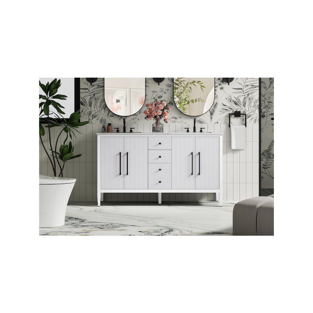 60 inch Double Bathroom Vanity in White. Picture 2