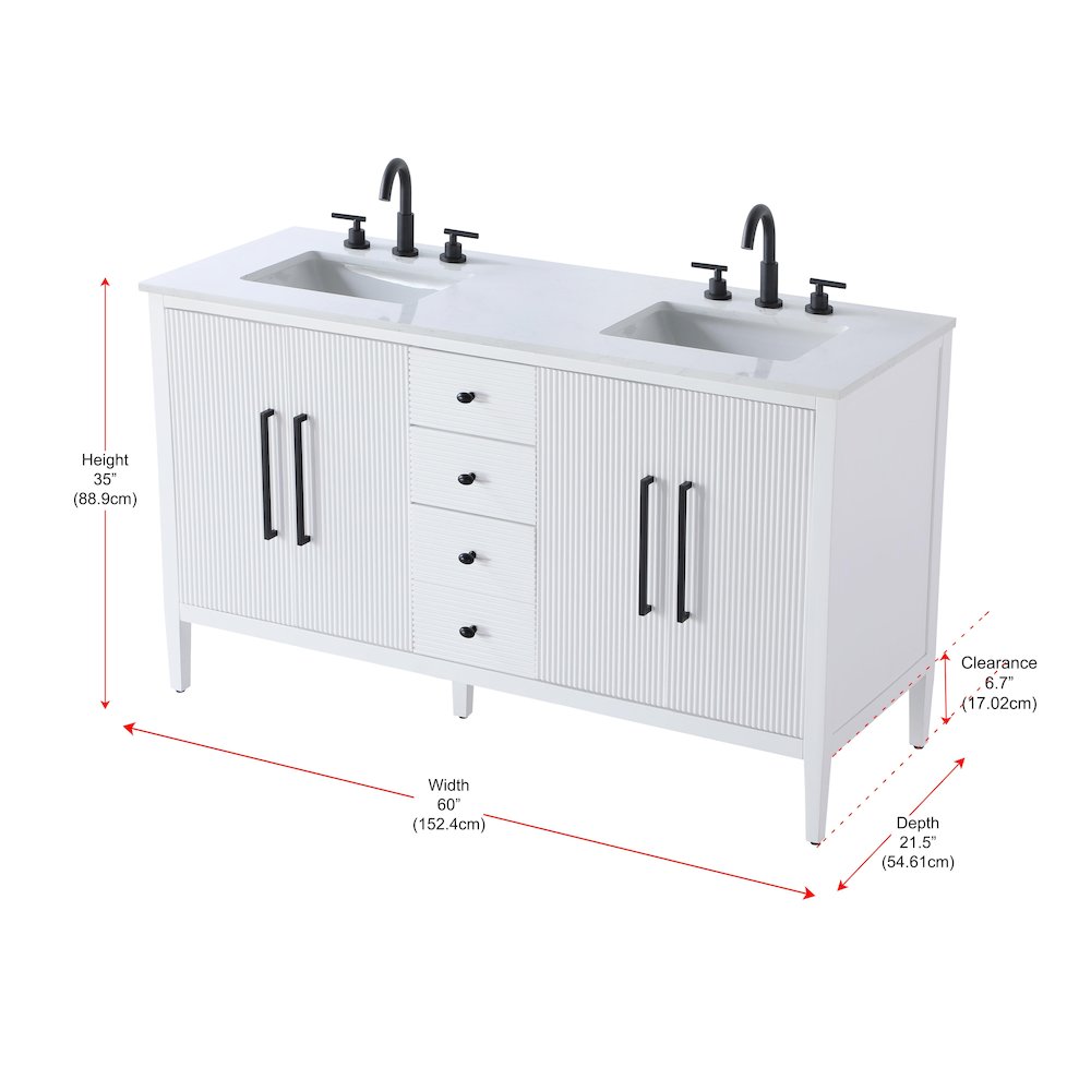 60 inch Double Bathroom Vanity in White. Picture 13