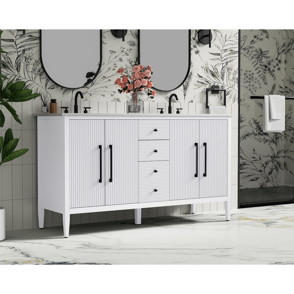 60 inch Double Bathroom Vanity in White. Picture 3