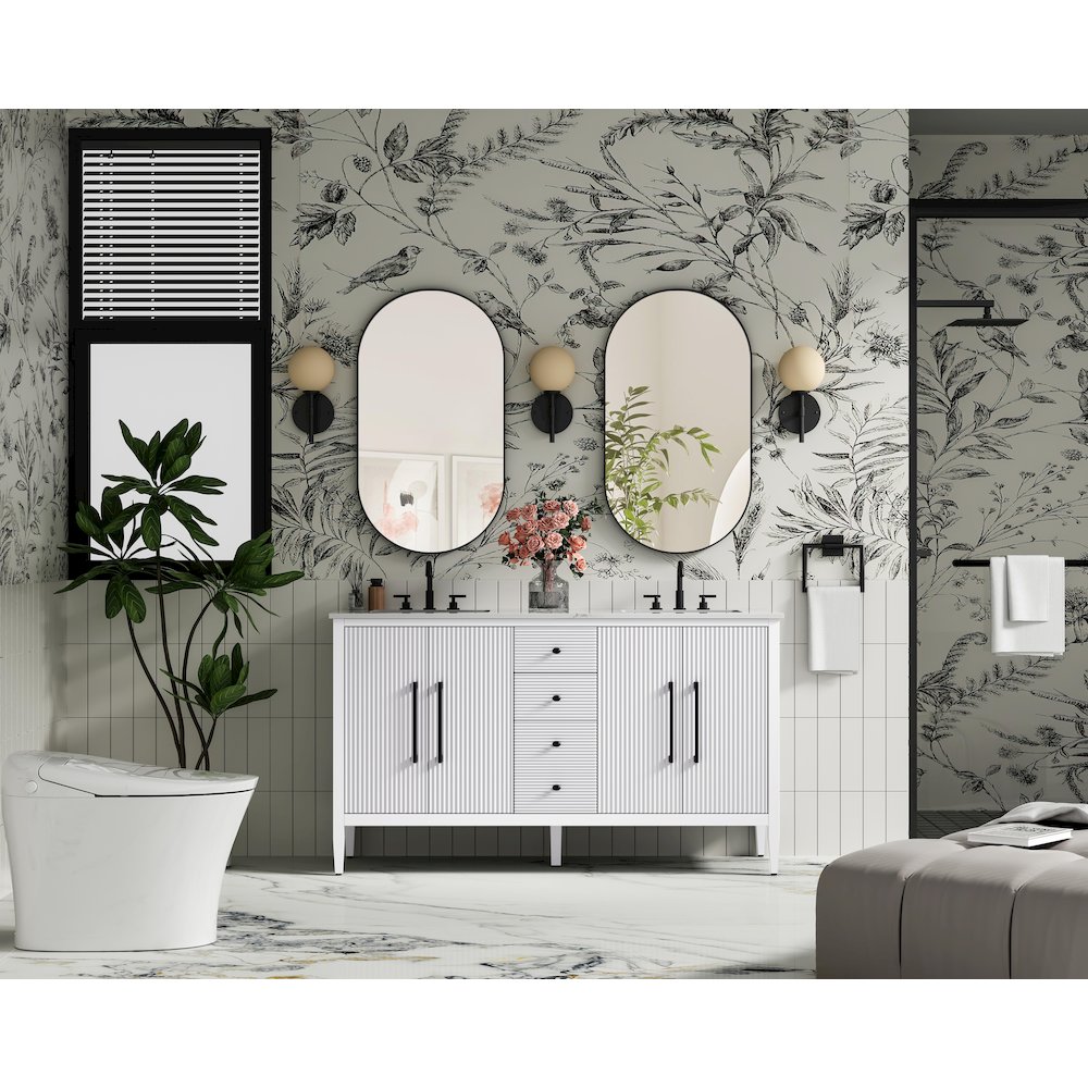 60 inch Double Bathroom Vanity in White. Picture 4