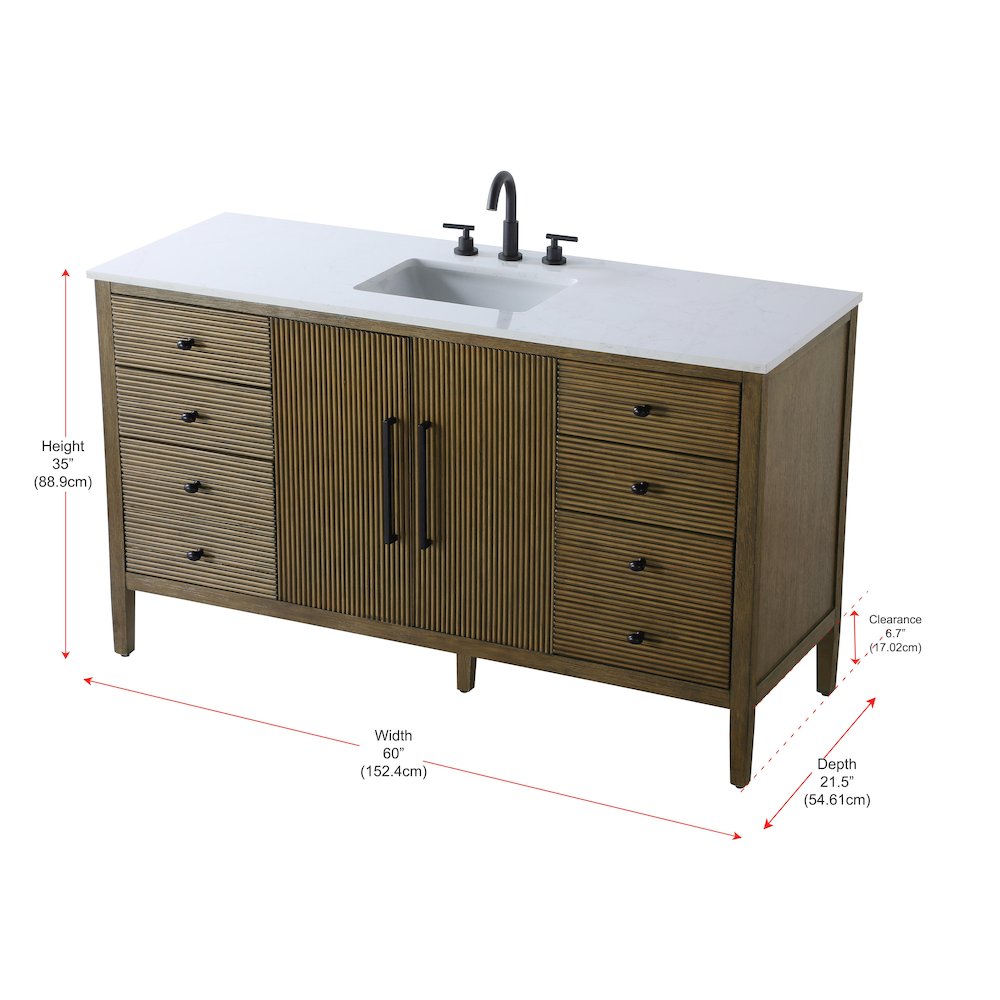 60 inch Single Bathroom Vanity in Hazel Oak. Picture 13