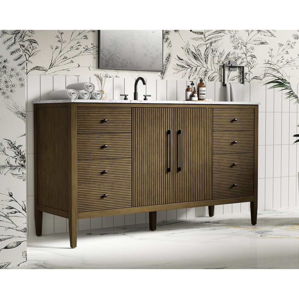 60 inch Single Bathroom Vanity in Hazel Oak. Picture 3