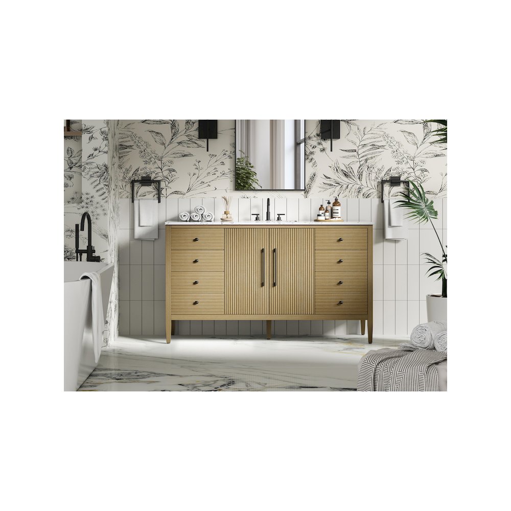 60 inch Single Bathroom Vanity in Linen Oak. Picture 2