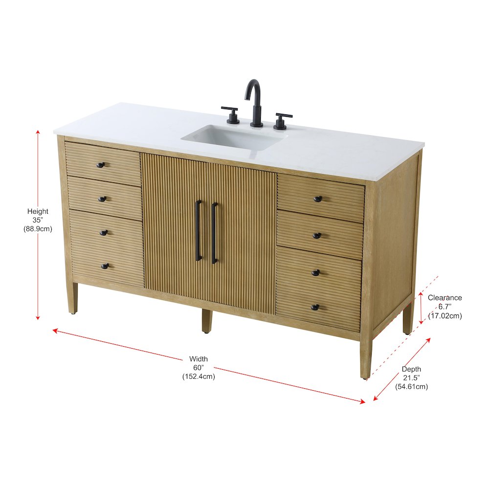60 inch Single Bathroom Vanity in Linen Oak. Picture 13