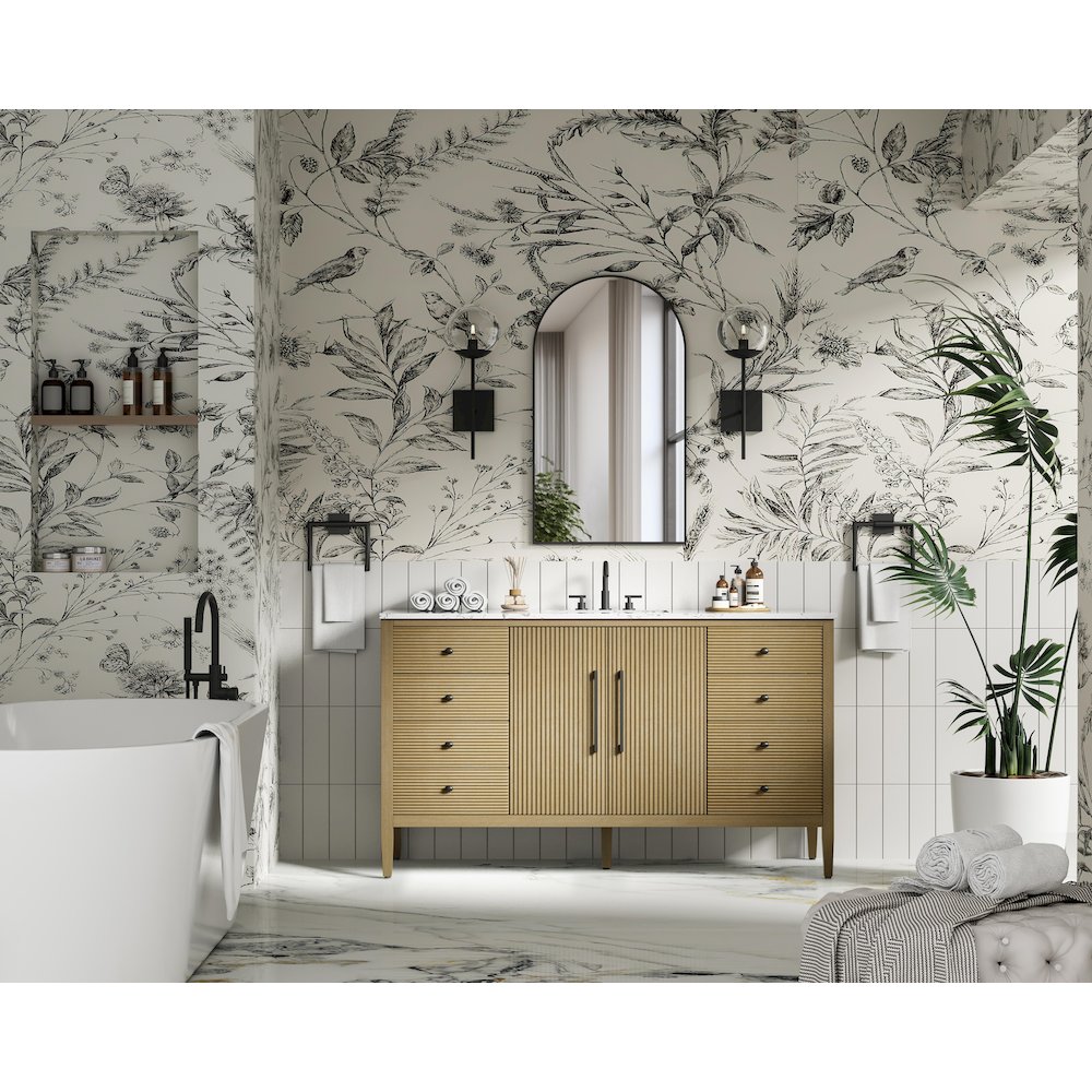 60 inch Single Bathroom Vanity in Linen Oak. Picture 4