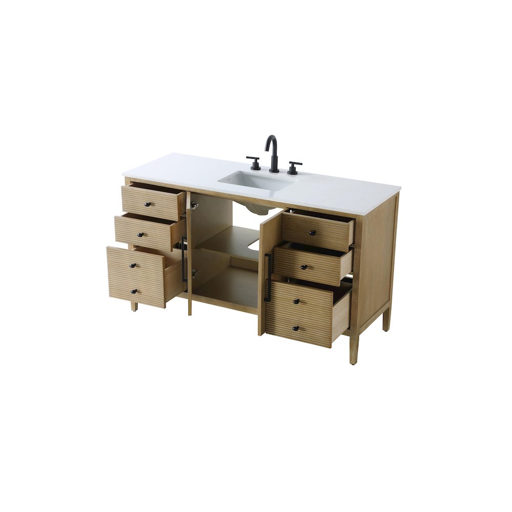 60 inch Single Bathroom Vanity in Linen Oak. Picture 7