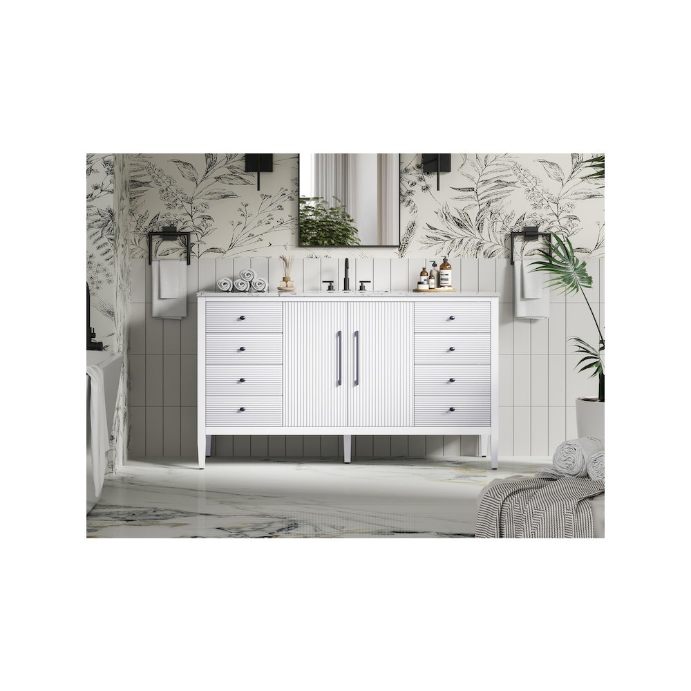 60 inch Single Bathroom Vanity in White. Picture 2