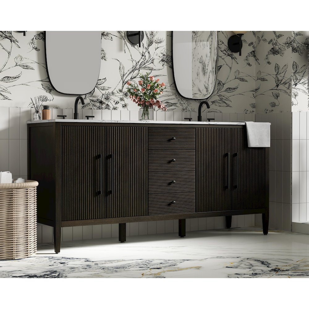 72 inch Double Bathroom Vanity inChocolate Oak. Picture 3
