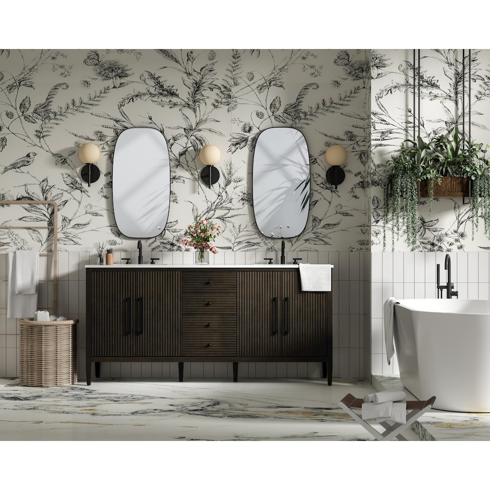 72 inch Double Bathroom Vanity inChocolate Oak. Picture 4