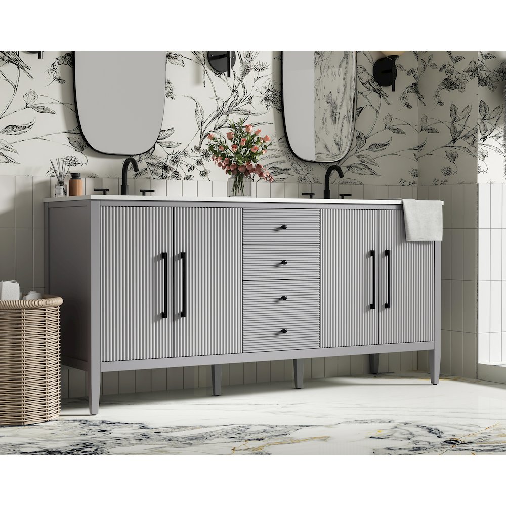 72 inch Double Bathroom Vanity in Grey. Picture 3