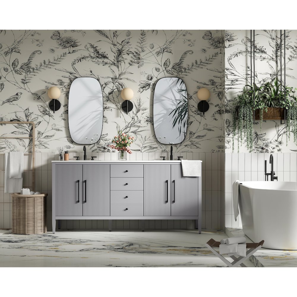 72 inch Double Bathroom Vanity in Grey. Picture 4