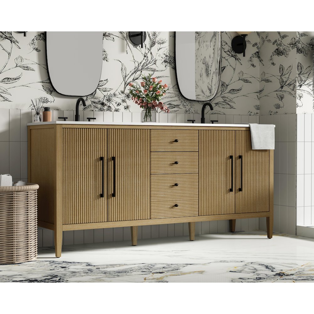 72  inch Double Bathroom Vanity in Linen Oak. Picture 3