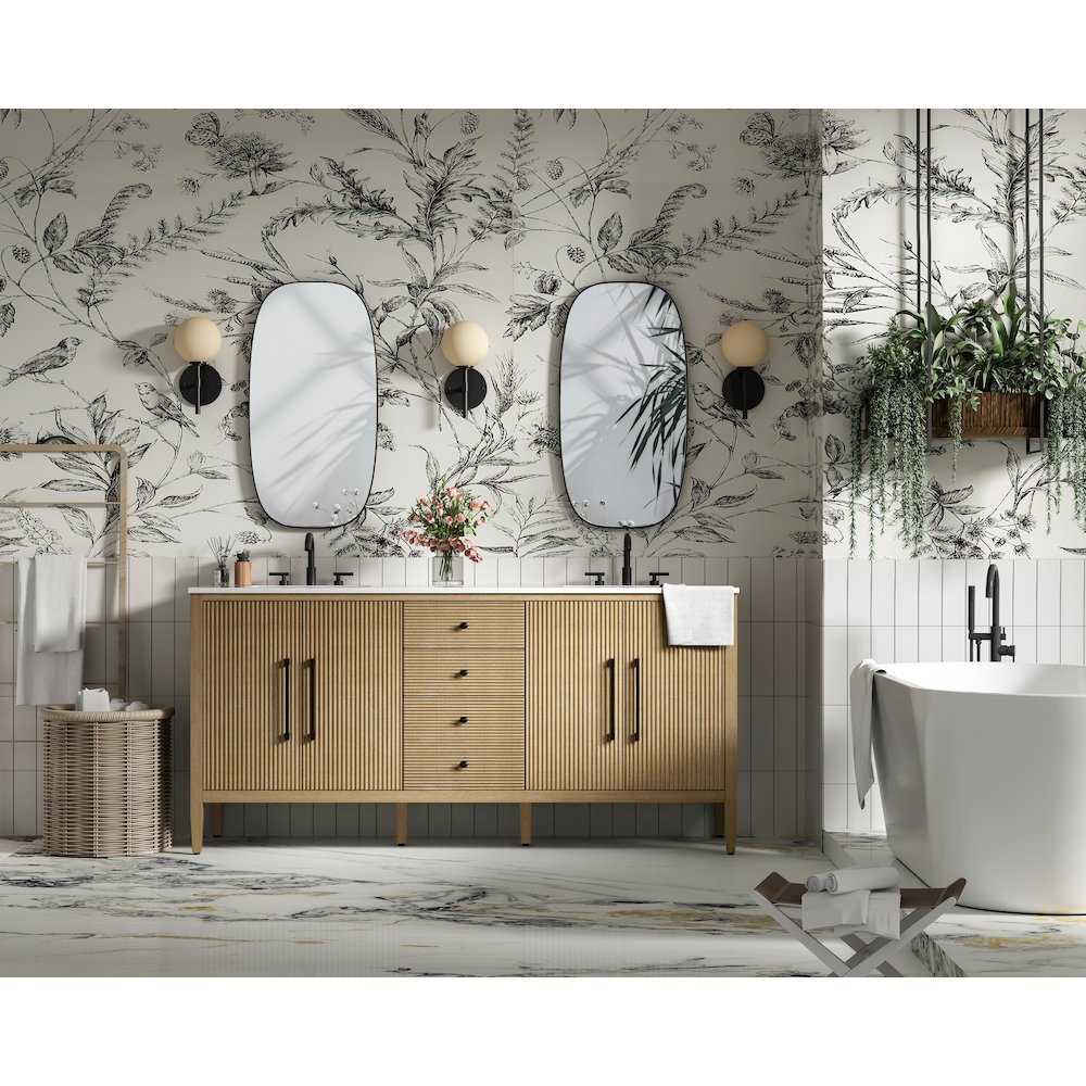 72  inch Double Bathroom Vanity in Linen Oak. Picture 4