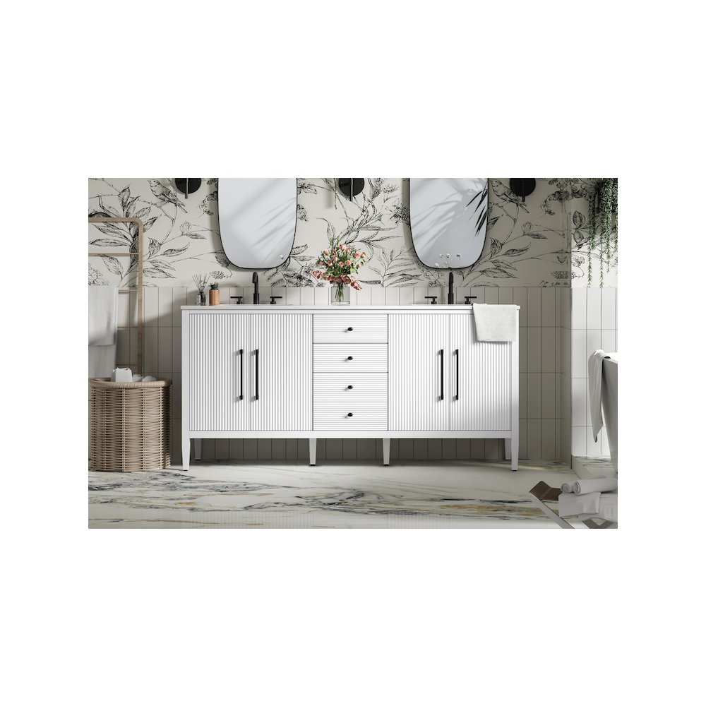 72 inch Double Bathroom Vanity in White. Picture 2