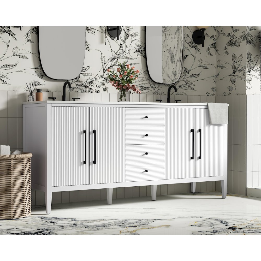 72 inch Double Bathroom Vanity in White. Picture 3