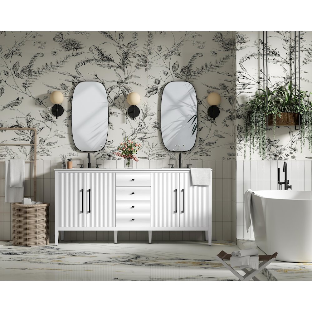 72 inch Double Bathroom Vanity in White. Picture 4