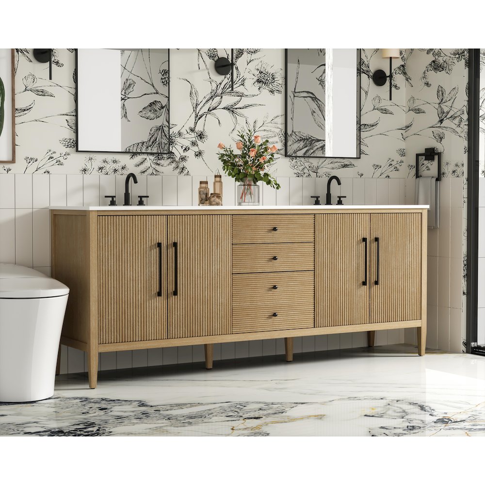 84 inch Double Bathroom Vanity in Linen Oak. Picture 3