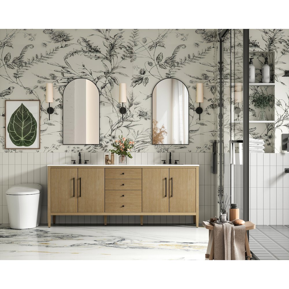84 inch Double Bathroom Vanity in Linen Oak. Picture 4