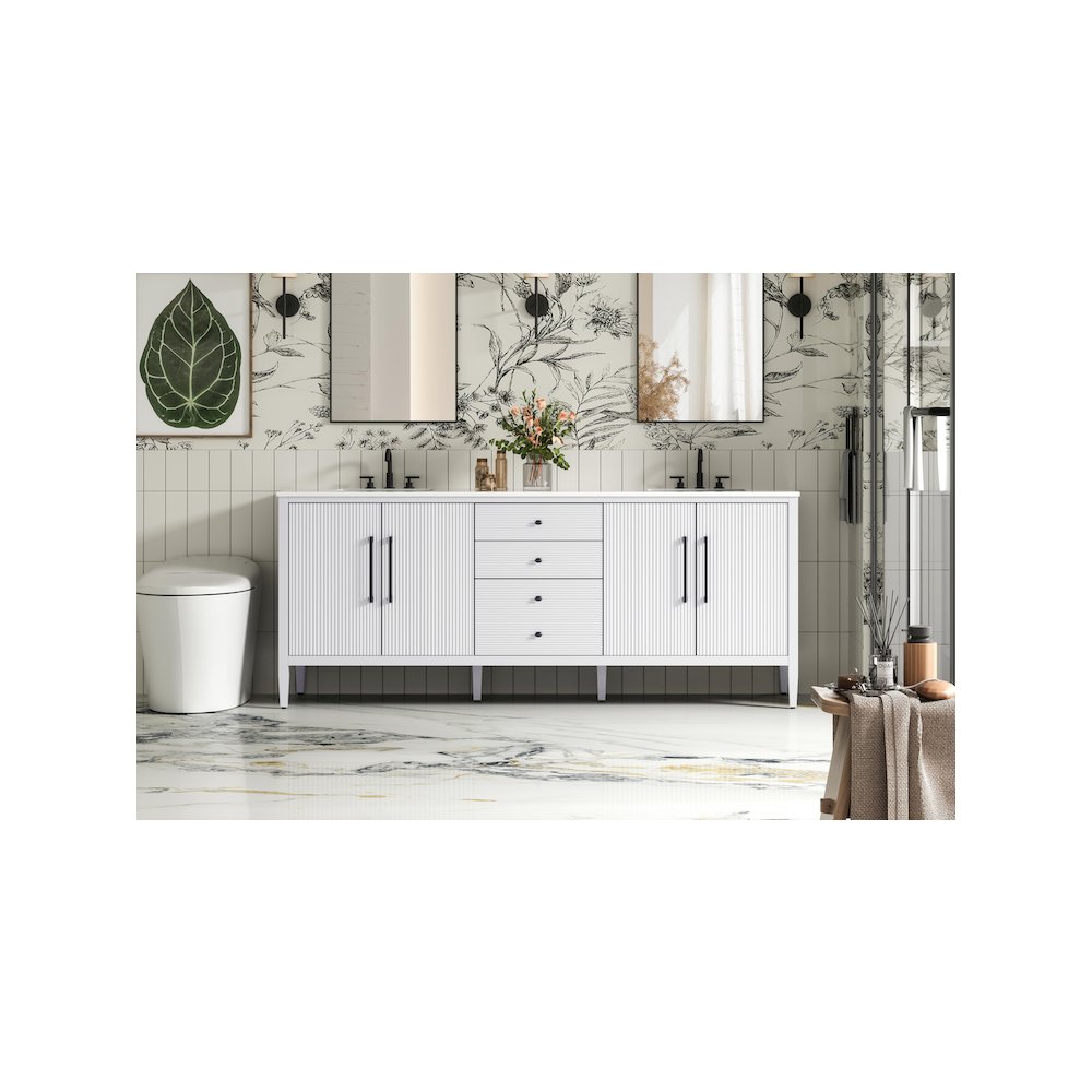 84 inch Double Bathroom Vanity in White. Picture 2