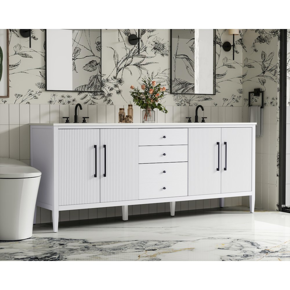 84 inch Double Bathroom Vanity in White. Picture 3