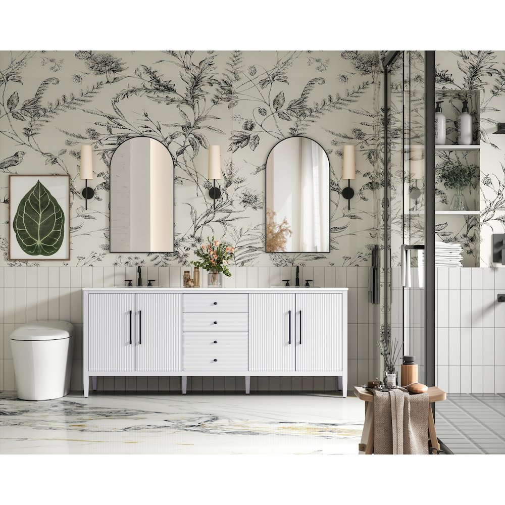 84 inch Double Bathroom Vanity in White. Picture 4