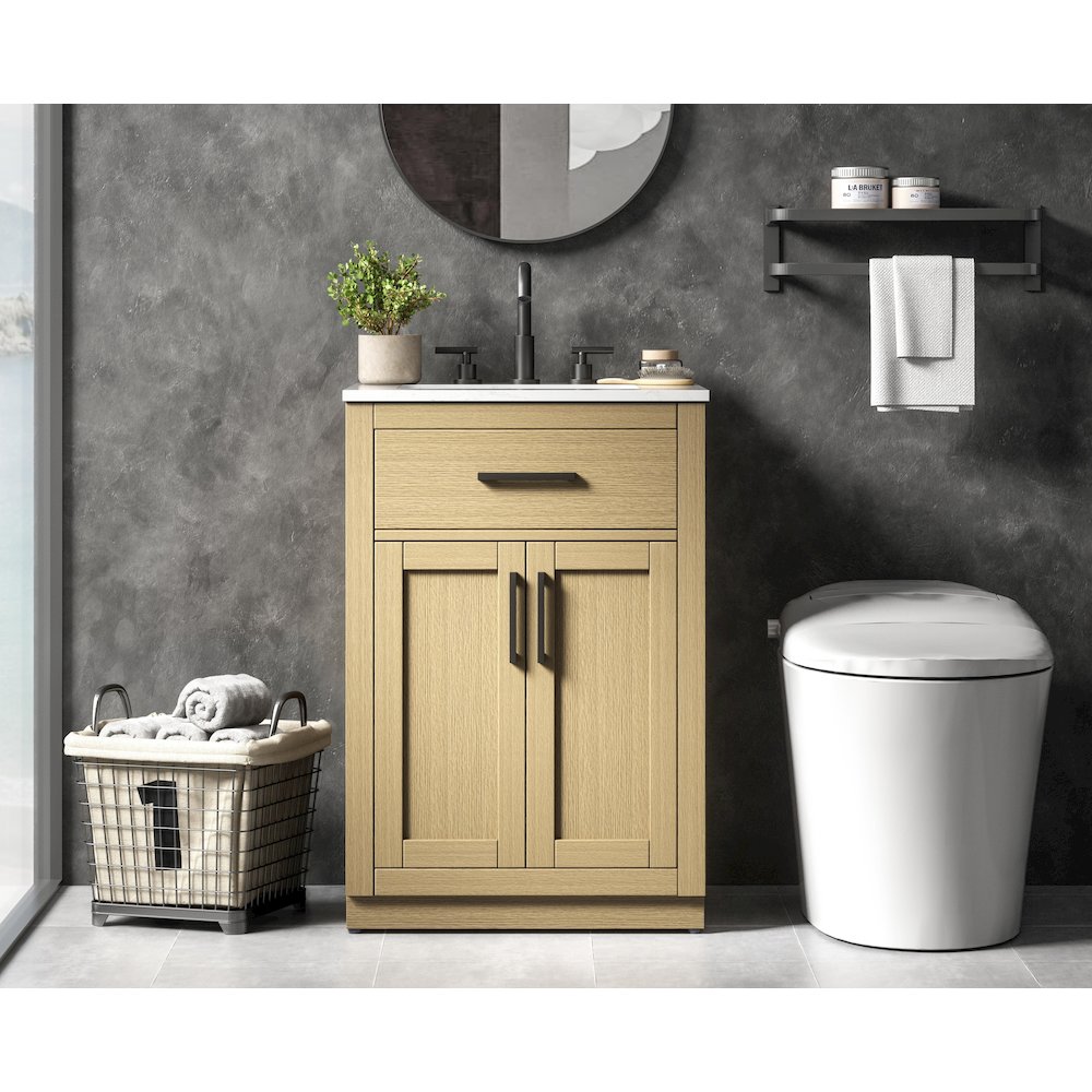 Alden 24 Inch Single Bathroom Vanity In Honey Brown. Picture 2