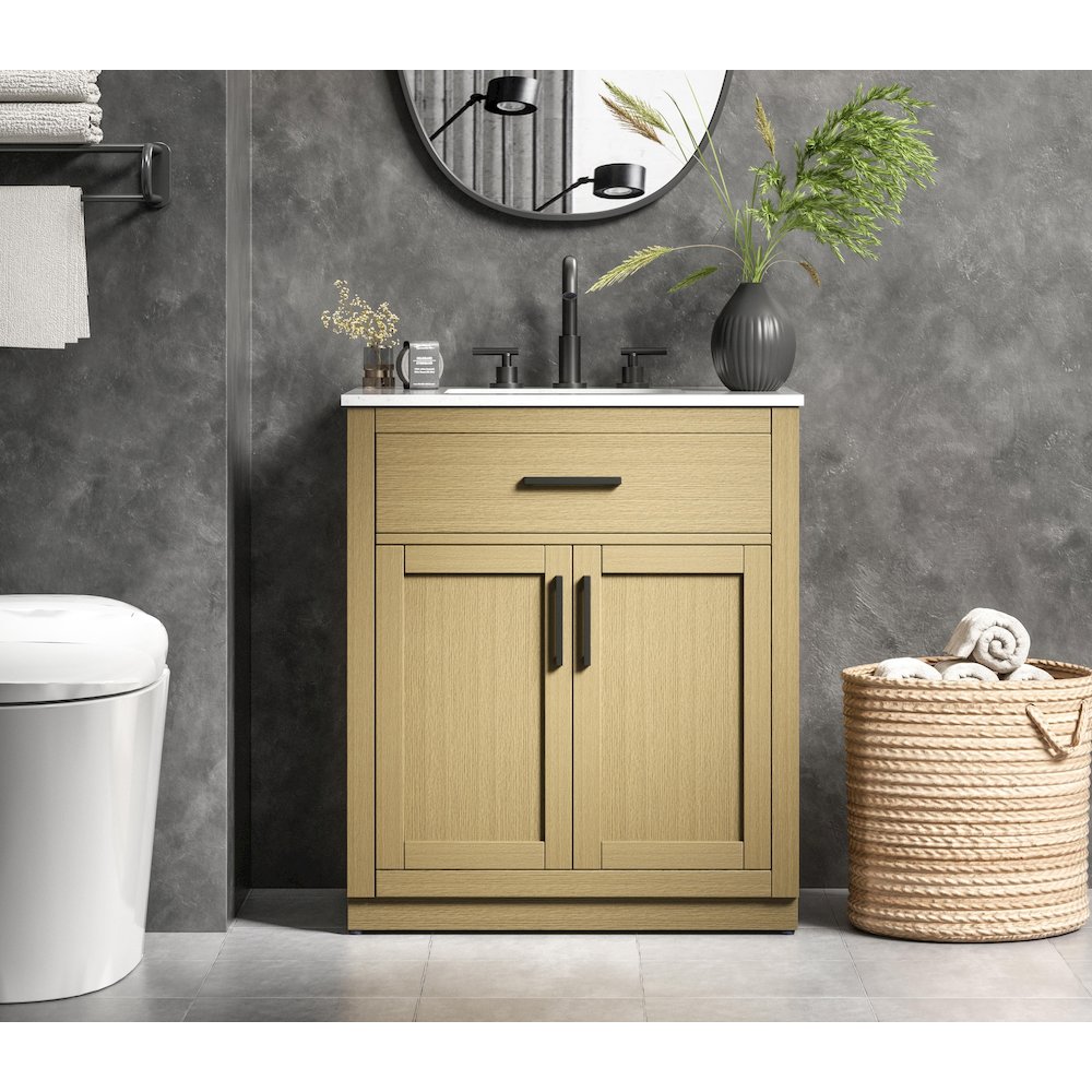 Alden 30 Inch Single Bathroom Vanity In Honey Brown. Picture 2