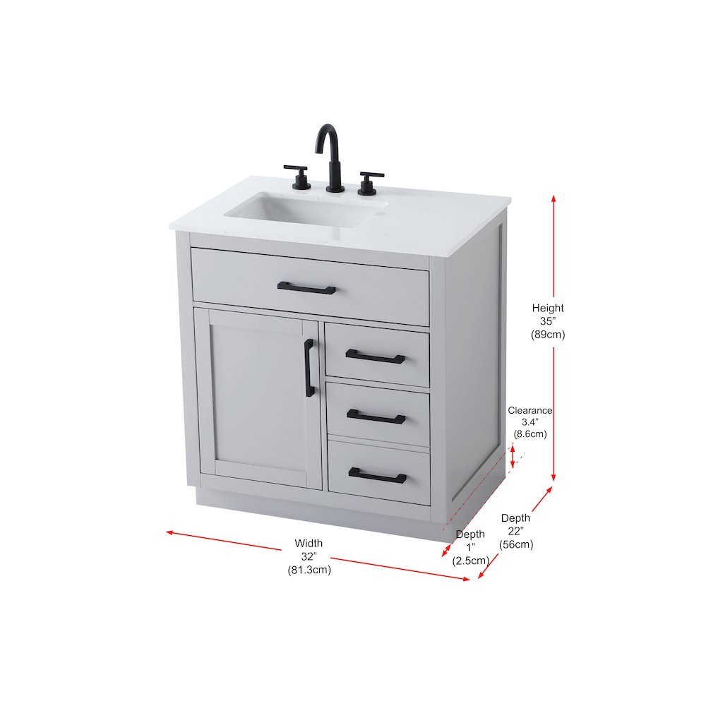 Alden 32 Inch Single Bathroom Vanity In Grey. Picture 13