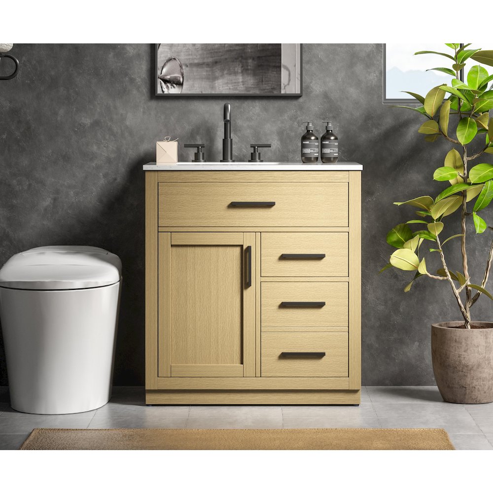 Alden 32 Inch Single Bathroom Vanity In Honey Brown. Picture 2