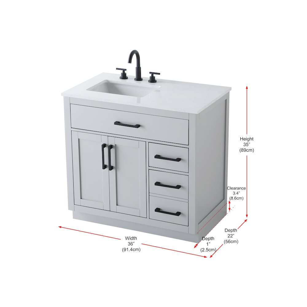 Alden 36 Inch Single Bathroom Vanity In Grey. Picture 13