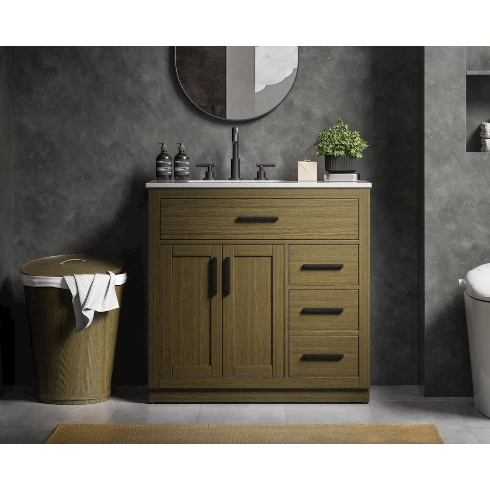 Alden 36 Inch Single Bathroom Vanity In Chestnut Brown. Picture 2