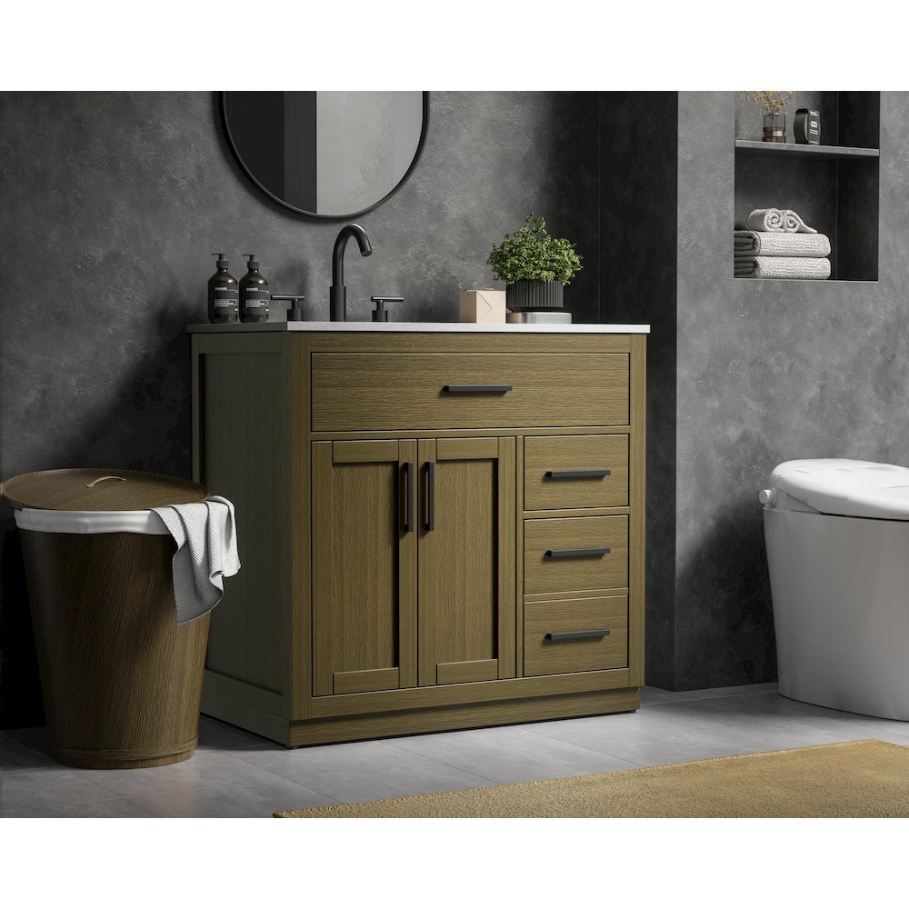 Alden 36 Inch Single Bathroom Vanity In Chestnut Brown. Picture 3