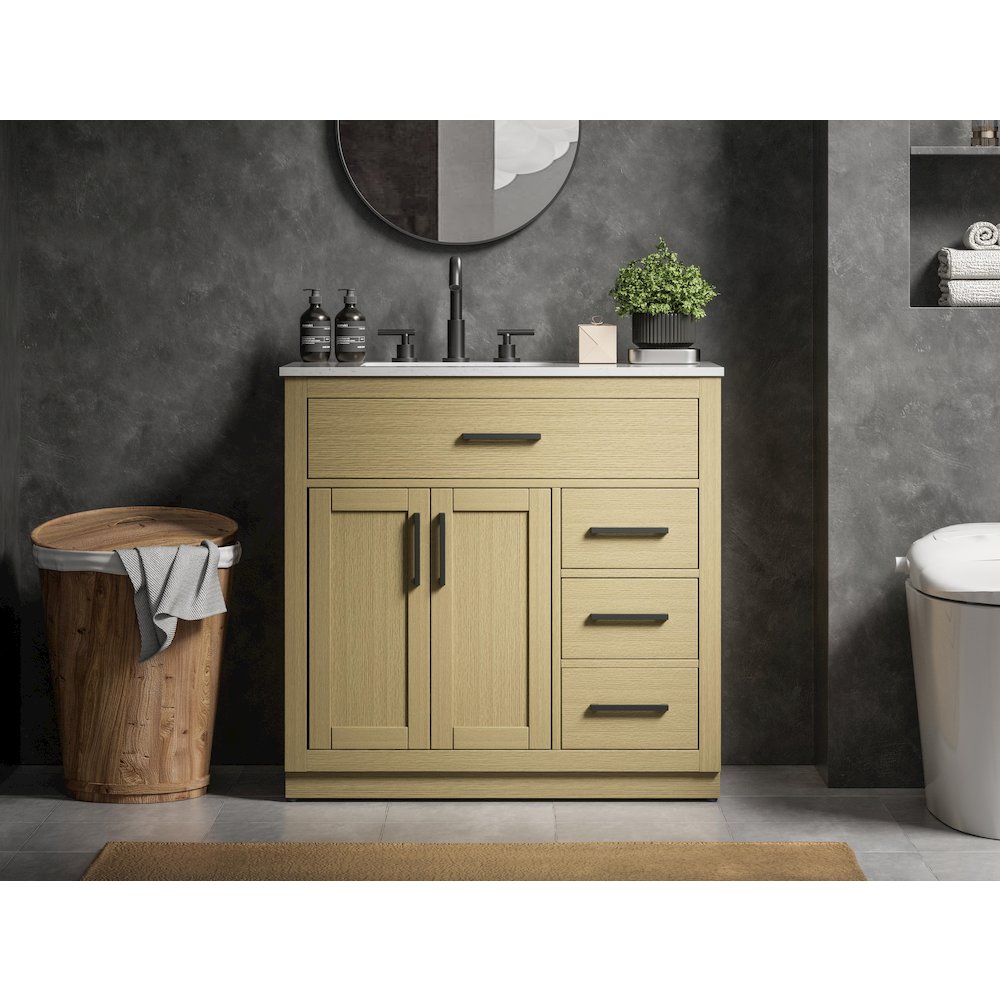 Alden 36 Inch Single Bathroom Vanity In Honey Brown. Picture 2