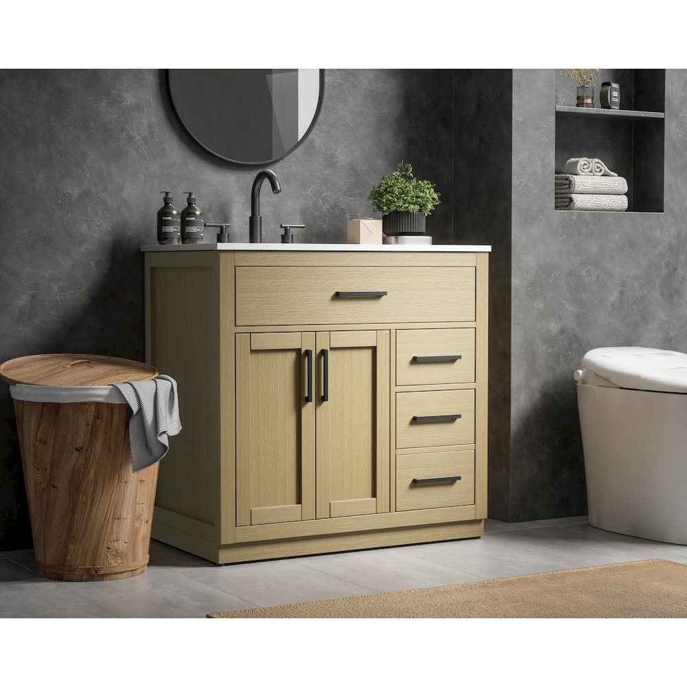 Alden 36 Inch Single Bathroom Vanity In Honey Brown. Picture 3