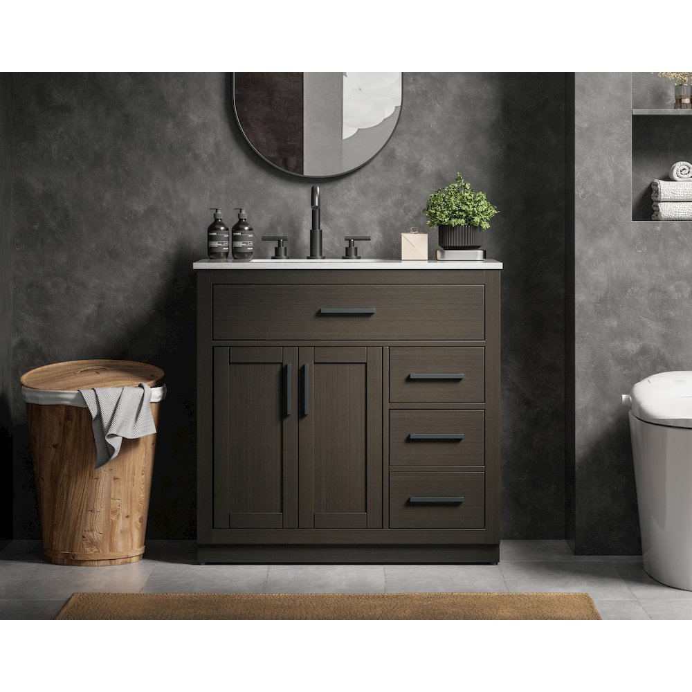 Alden 36 Inch Single Bathroom Vanity In Mocha Brown. Picture 2