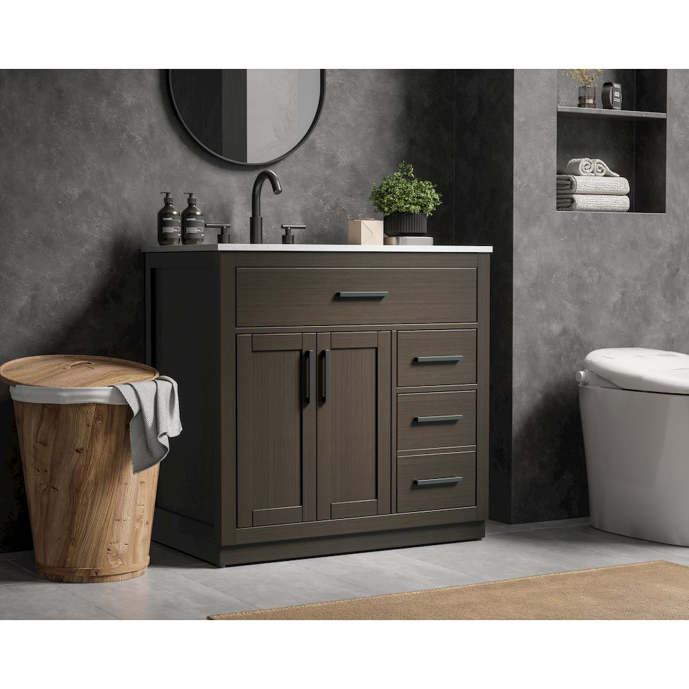 Alden 36 Inch Single Bathroom Vanity In Mocha Brown. Picture 3