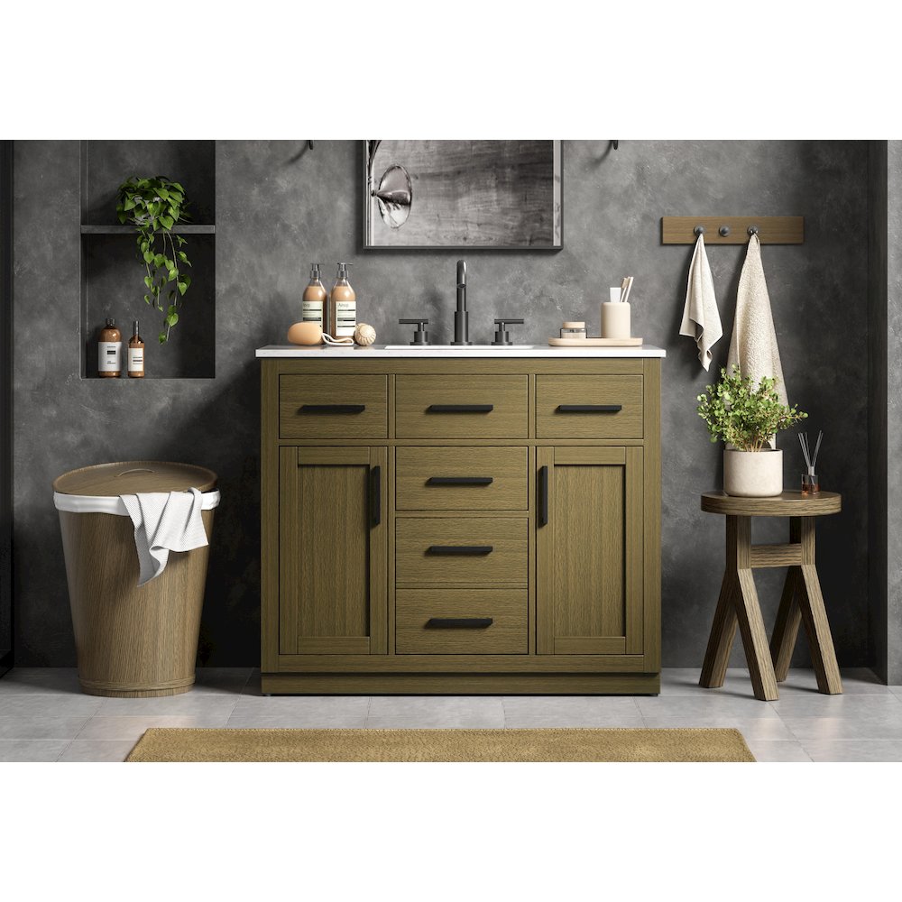 Alden 42 Inch Single Bathroom Vanity In Chestnut Brown. Picture 2