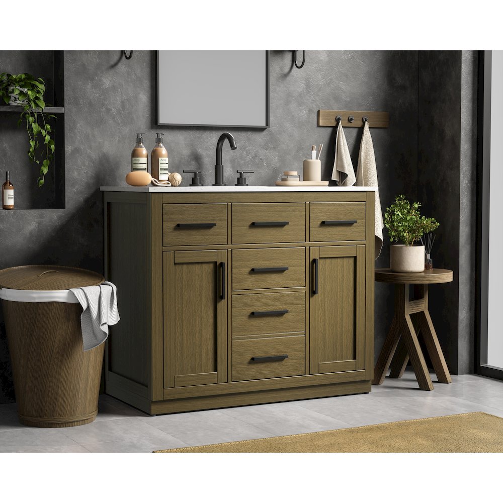 Alden 42 Inch Single Bathroom Vanity In Chestnut Brown. Picture 3