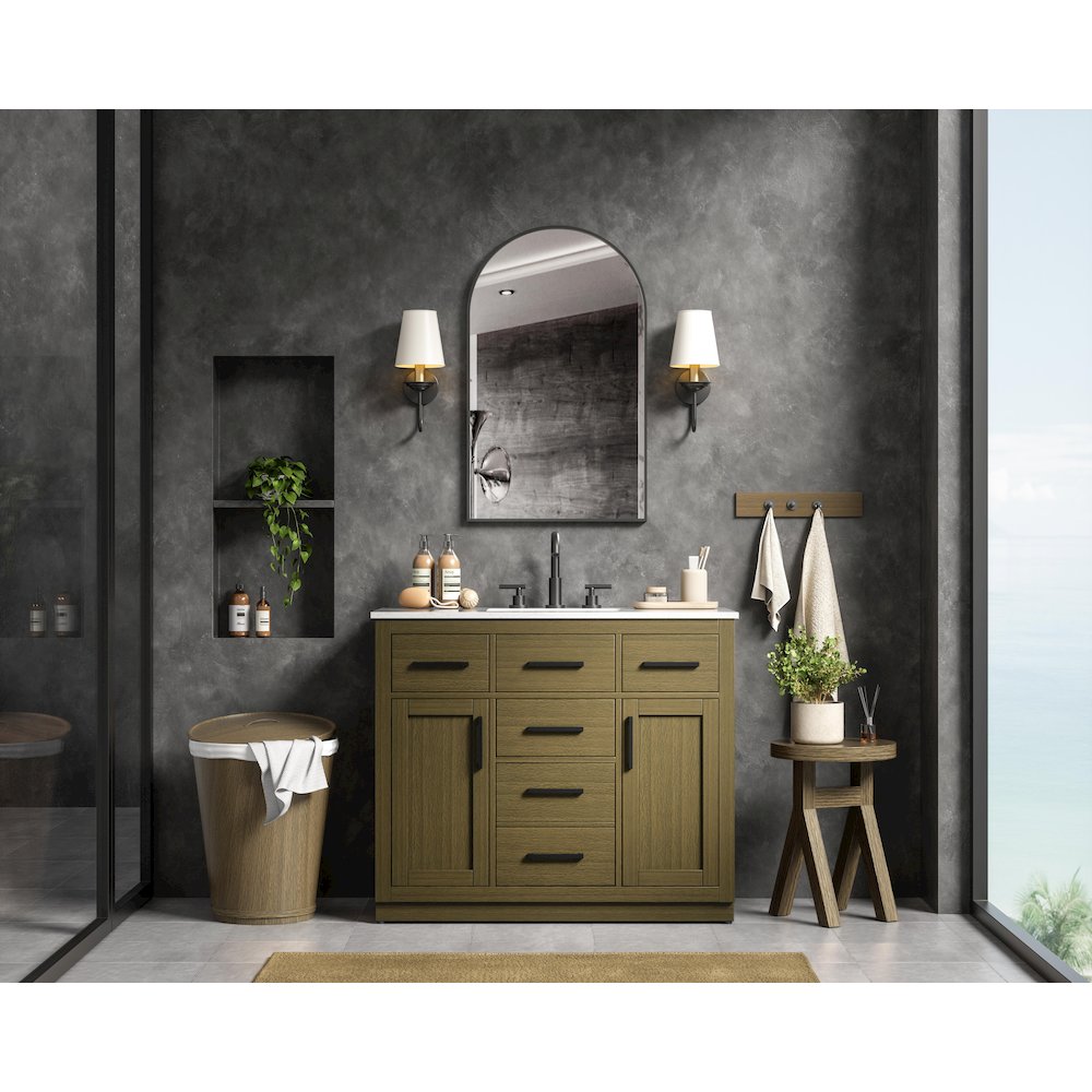 Alden 42 Inch Single Bathroom Vanity In Chestnut Brown. Picture 4