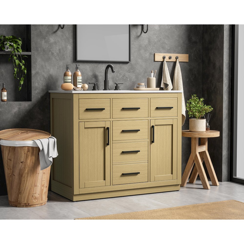 Alden 42 Inch Single Bathroom Vanity In Honey Brown. Picture 3